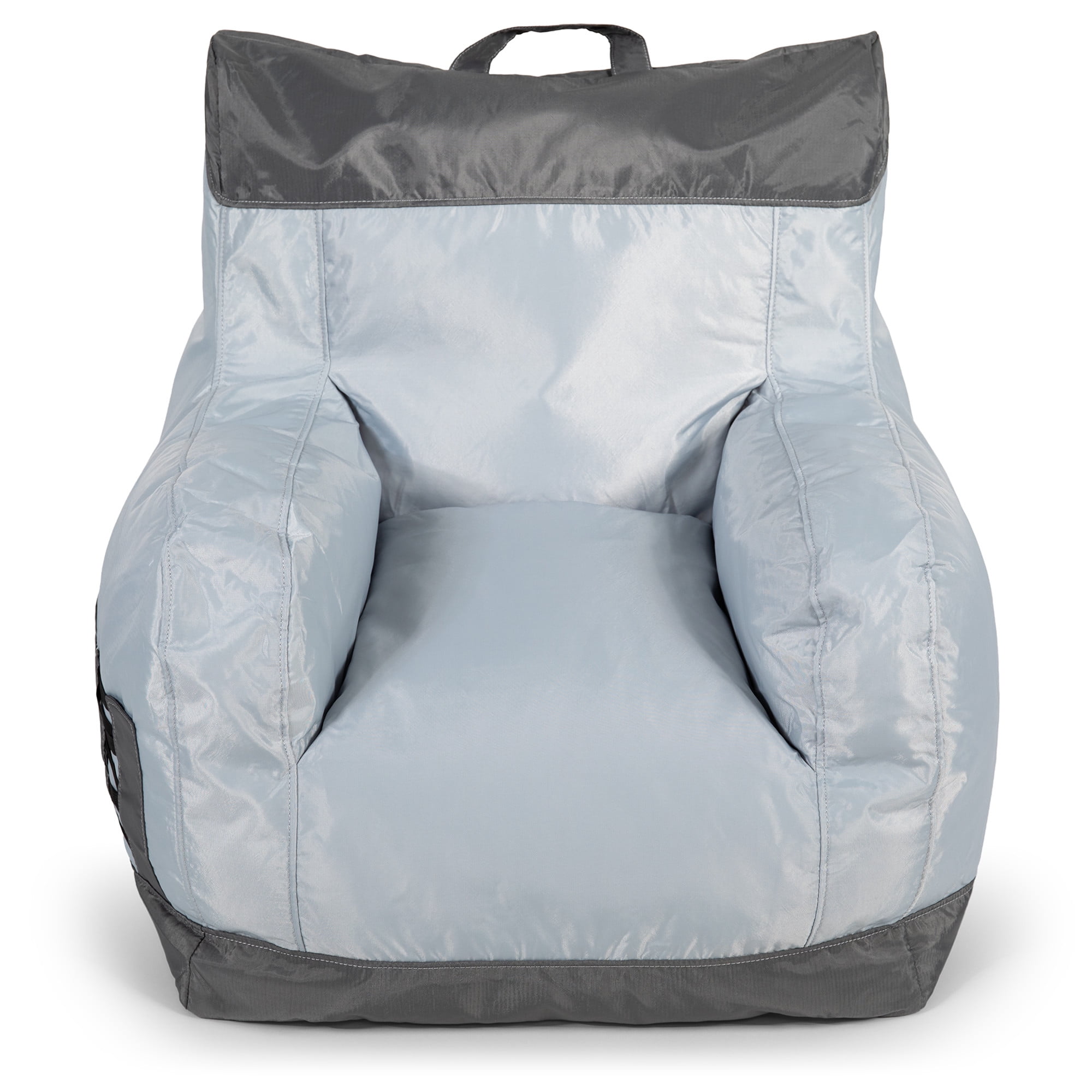 Big Joe Dorm Bean Bag Chair with Drink Holder and Pocket for Teens and Kids, Two Tone Gray, Durable Easy-Clean Polyester Nylon Blend, 3 foot Gaming and Reading Nook Seat, Refillable