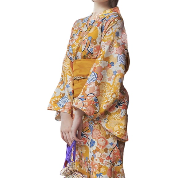 Wweixi Women's Japanese Kimono Long Robe for Festival Performance Stage Dress Fancy