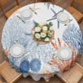 thumbnail image 2 of Summer Ocean Round Tablecloth 60 inches Nautical Sea Watercolor Orange Blue Starfish Corals Waterproof Oil-Proof Table Cloth Round Table Cover for Holiday Party Picnic Dinner Decor Indoor Outdoor Use, 2 of 9