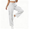 thumbnail image 2 of Livrdious Wide Leg Linen Cargo Pants for Women Drawstring High Waisted Baggy Palazzo Summer Beach Lounge Trousers with Pockets, 29'' Inseam, 2 of 6