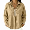 thumbnail image 7 of Womens Textured Golf Shirts Long Sleeve Half Zip Collared V Neck Loose Fit Sweatshirt Pullover with Chest Pockets for Business Casual Work Office, Khaki, XL, 7 of 7