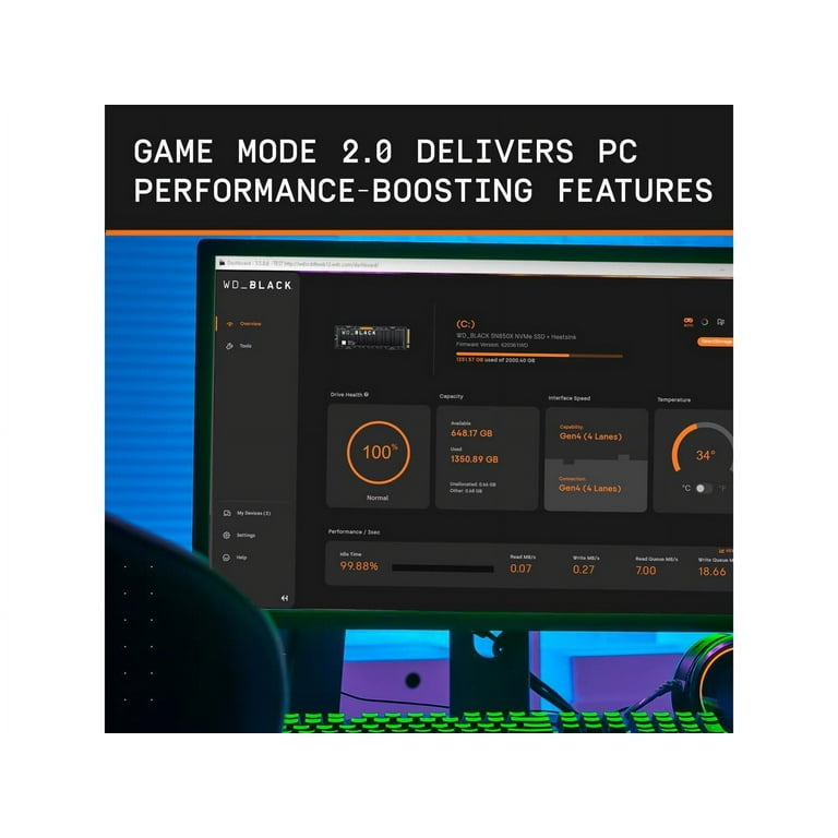 WD_BLACK 1TB SN850X NVMe Internal Gaming SSD Solid State Drive - Gen4 PCIe, M.2 2280, Up to 7,300 MB/s - WDS100T2X0E WD_BLACK 1TB SN850X NVMe Internal Gaming SSD Solid State Drive - Gen4 PCIe, M.2 2280, Up to 7,300 MB/s - WDS100T2X0E