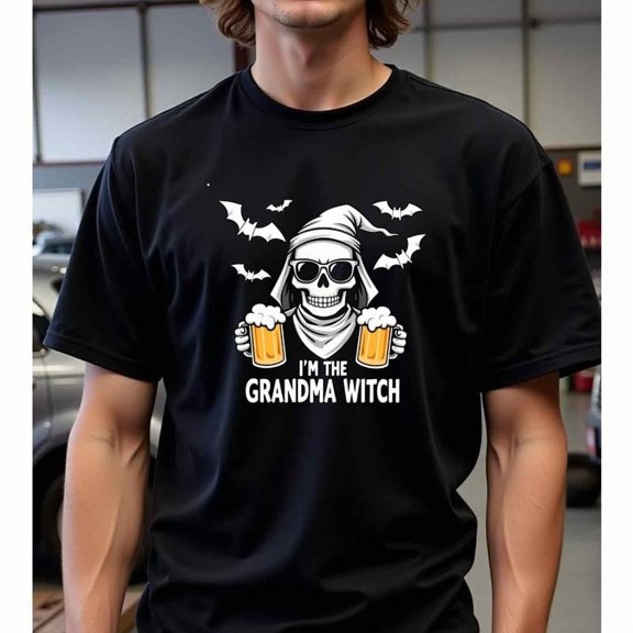 Halloween Witch Graphic Tee T Shirt Top The Grandma Skeleton Design Comfortable Short Sleeve Black S-5XL