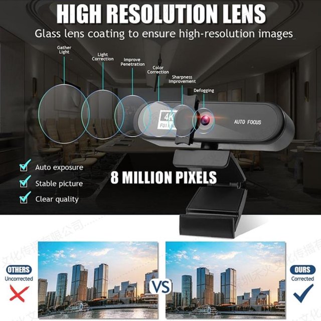 4K High Definition Webcam Autofocus Live Webcam USB Free Computer Camera Drive with Mic Computer Camera