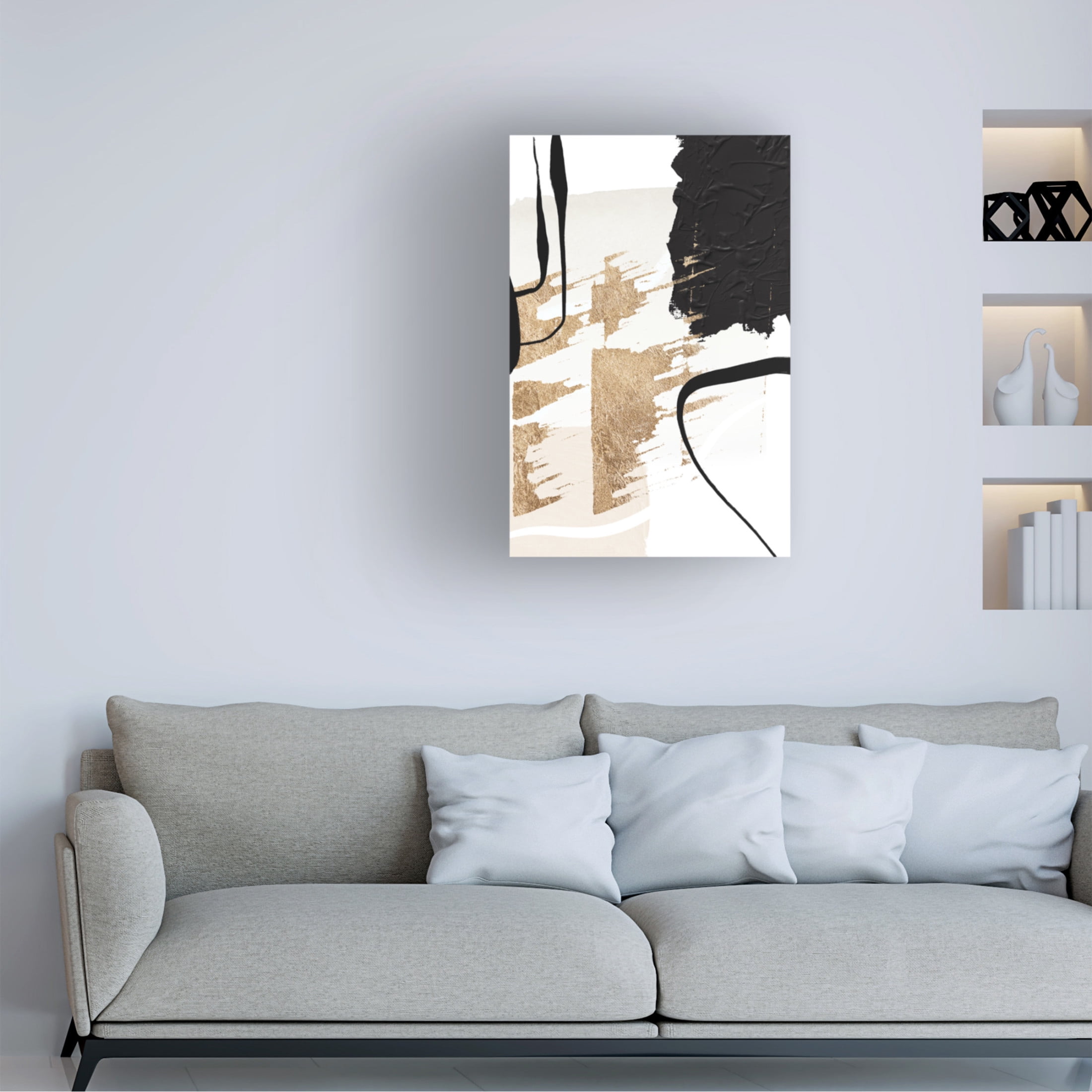 Trademark Fine Art Sally Ann Moss Abstract Black and Gold 6 Canvas Wall Art