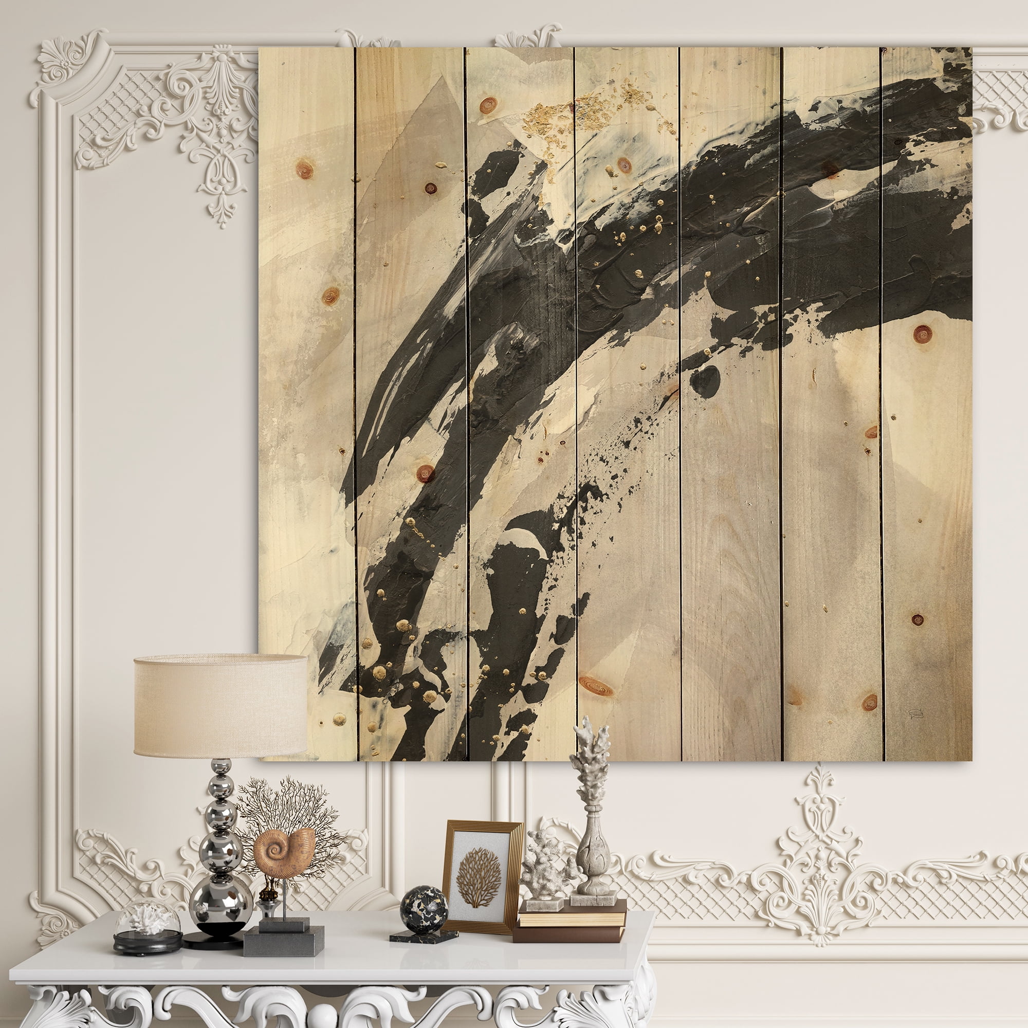 Designart 'Glam Fractal Arcs IV' Transitional Print on Natural Pine Wood