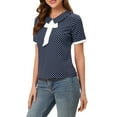 thumbnail image 4 of Allegra K Women's Polka Dots Turn Down Collar Contrast Tie Neck Short Sleeve Blouse Top, 4 of 6