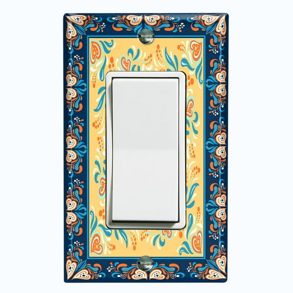 Metal Light Switch Plate Cover Yellow Flower Heart Mandala Tile Pattern TIL032