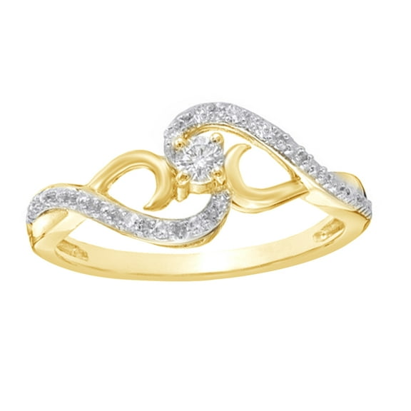 Round Cut White Natural Diamond Flowing Bypass Promise Ring in 10k Yellow Gold (0.12 Cttw)