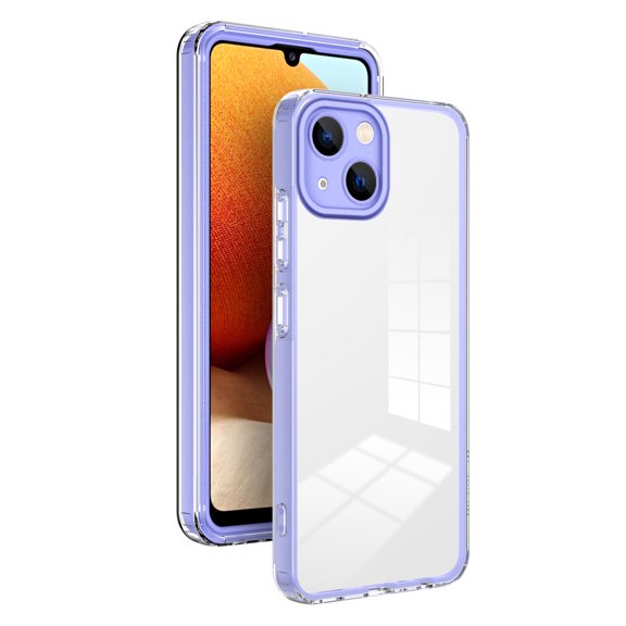 SaniMore for iPhone 14 Plus Case Ultra Slim Transparent [Never-Yellowing], Rugged PC & TPU Bumpers Cover Built-in Detachable Lens Protector Anti-Fall Shockproof Protective Shell, =Purple