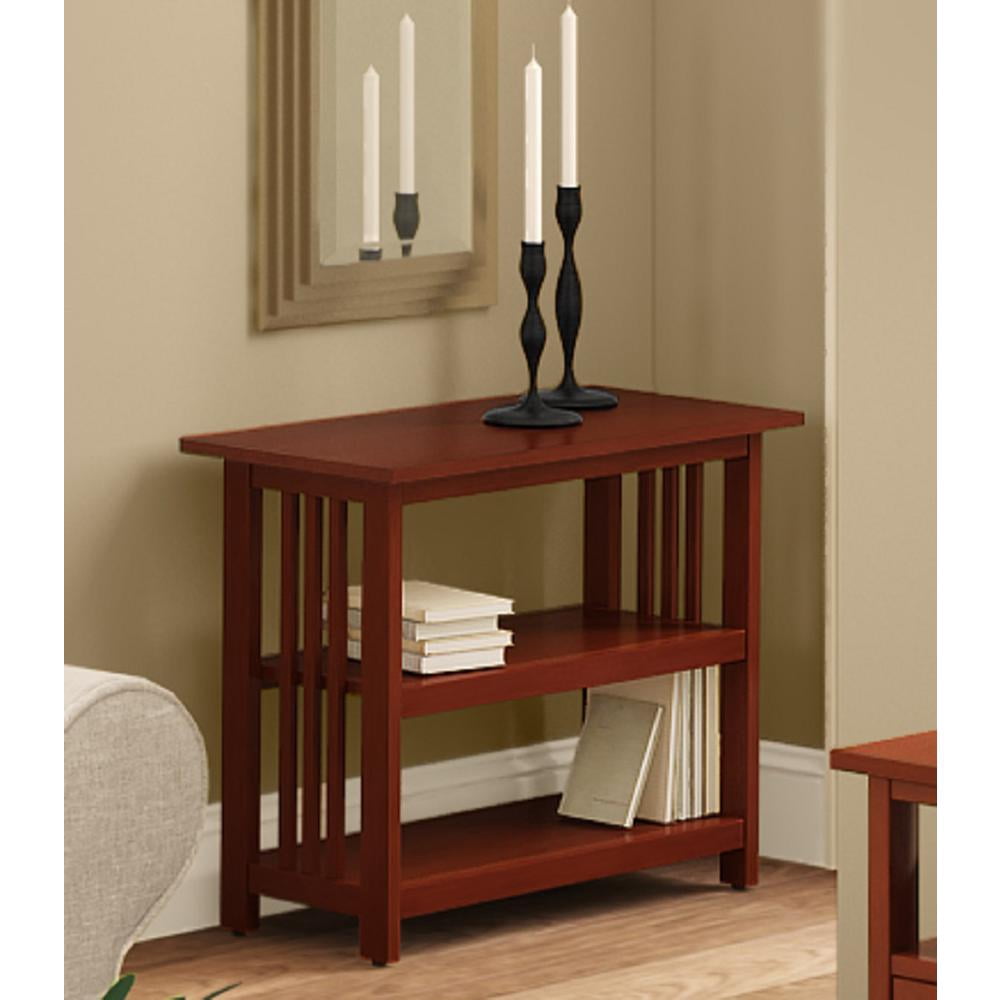 Alaterre Furniture Mission Style Under Window Bookshelf, Adjustable Two-Shelf Storage Organizer, Versatile Arts and Crafts Style, Perfect for Office or Living Room, Cherry Finish