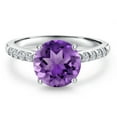thumbnail image 3 of Gem Stone King 10K White Gold Purple Amethyst and Lab Grown Diamond Engagement Ring for Women | 2.30 Cttw | Round 9MM | Gemstone February Birthstone | Available in Size 5,6,7,8,9, 3 of 6