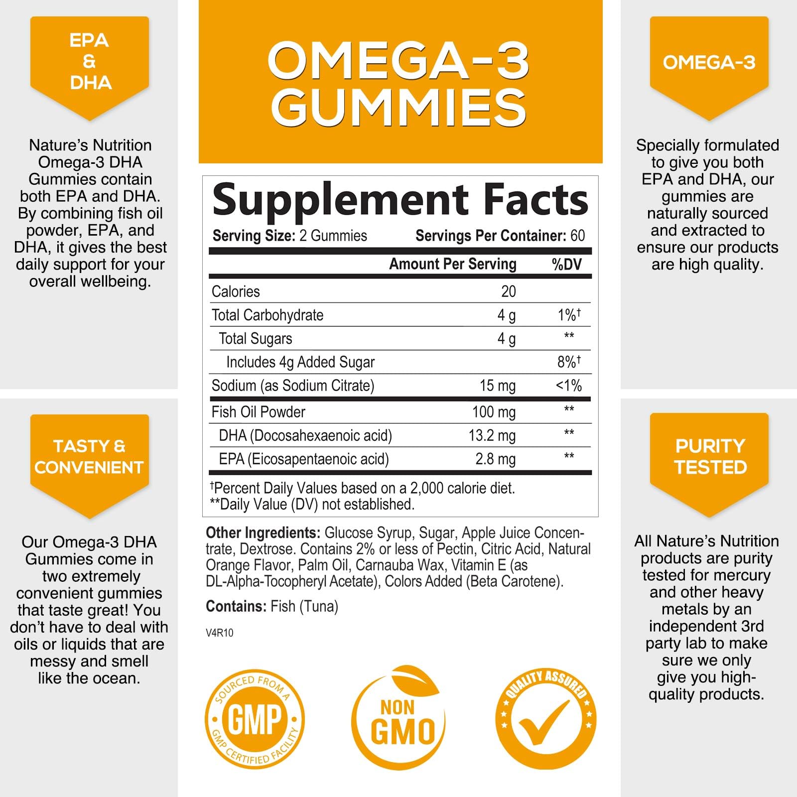 Omega 3 Fish Oil Gummies, Heart Healthy Omega 3 Gummy Supplement with High Absorption DHA & EPA, Extra Strength Joint & Brain Support, Delicious Orange Flavor Fish Oil Nature's Vitamin - 120 Gummies