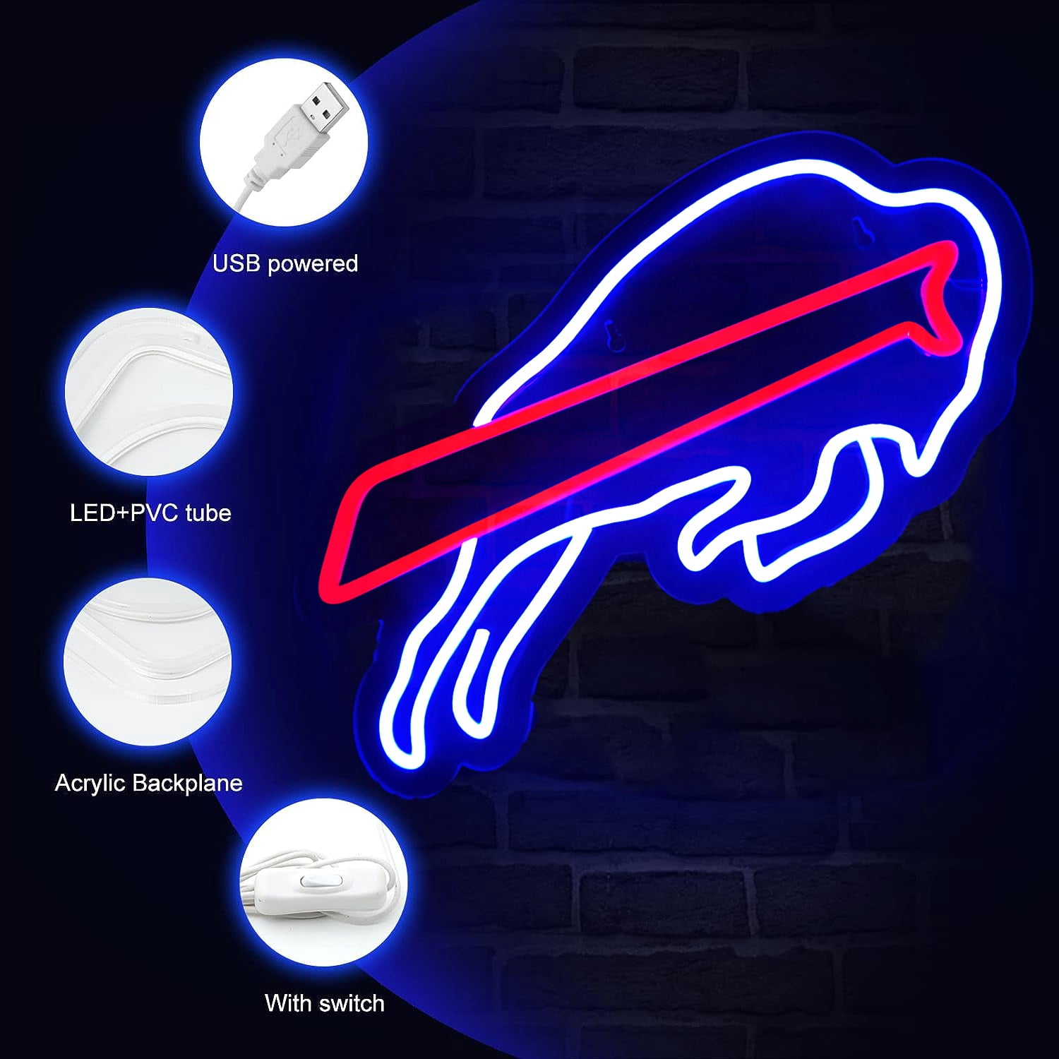 Football Neon Sign for Buffalo Wall Decor,Man Cave Beer Bar Pub,Game Room,Garage,Christmas Birthday Party Decor Gift