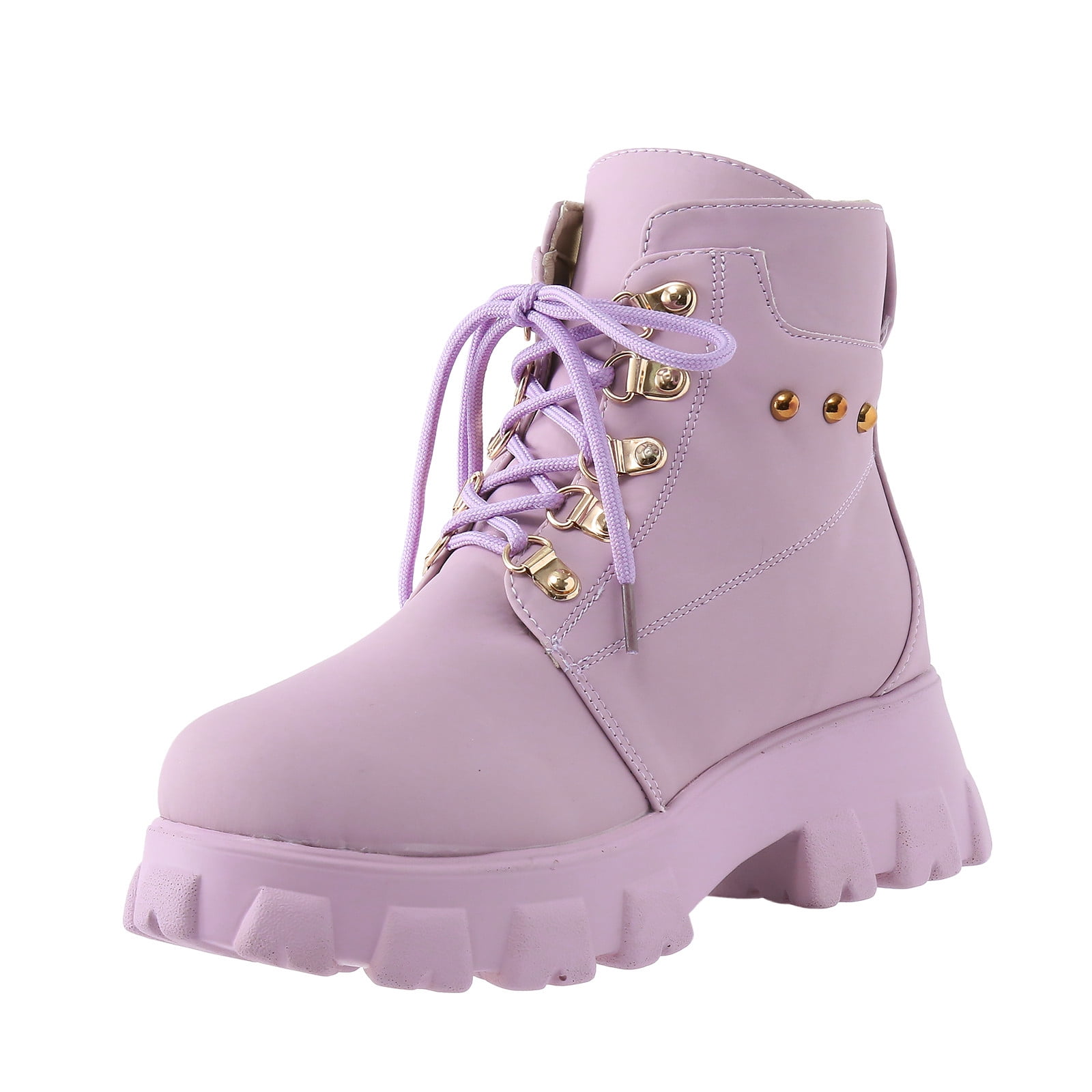 PEASKJP Women s Combat Boots Round Toe Low Chunky Block Heel Non Slip Comfortable Short Ankle Boots Side Zipper Booties Shoes Purple 37