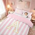 thumbnail image 3 of meiyoeat Pink White Stripe Gold A Initial Bedding, Classic Monogram Initial Duvet Cover Full for Boys Girls, Pink Reversible, 3pcs, 1 Duvet Cover and 2 Pillowcases, 3 of 6