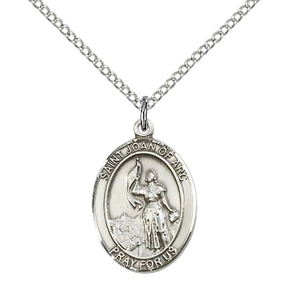 Pendentif en Argent Sterling St. Joan d'Arc avec Chaîne Gourmette en Acier Inoxydable de 18 Pouces. Patron Saint des Soldats/France
