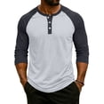 thumbnail image 2 of Resicozy 3/4 Sleeve Shirt Men Summer Color Block Henley Neck Baseball T-Shirts Casual Loose Fit Tees T-Shirt Light Gray S, 2 of 7