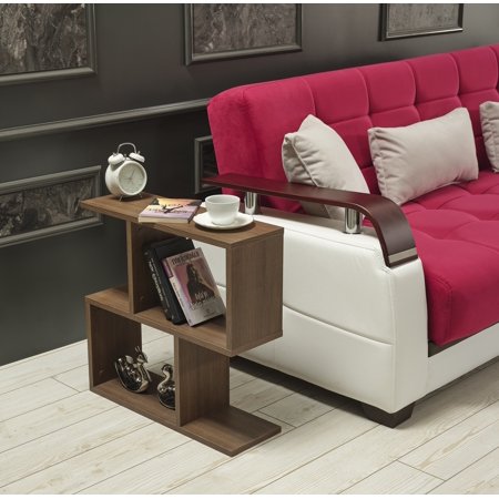 Alfa Rectangle 4 Shelves End Table, Narrow Chairside Table, 23 inch Skinny End Table for Living Rooms , Walnut