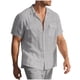 thumbnail image 5 of Ceisia Men's Relaxed Fit Short Sleeve Turndown Collar Slub Linen Shirt with Dual Chest Pockets Gray XXL Gifts, 5 of 9