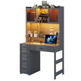 thumbnail image 2 of Gurexl LED Desk with Outlet Charging Station, Home Office Desk with LED Auto Lights, Computer Desk with Hutch and Drawer for Small Space, Workstation Writing Desk for Bedroom,Adjustable (Grey), 2 of 8