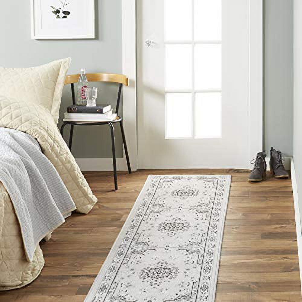 Home Dynamix Premium Sakarya Traditional Medallion Runner Area Rug, Grey/Ivory, 1'9"x7'2"