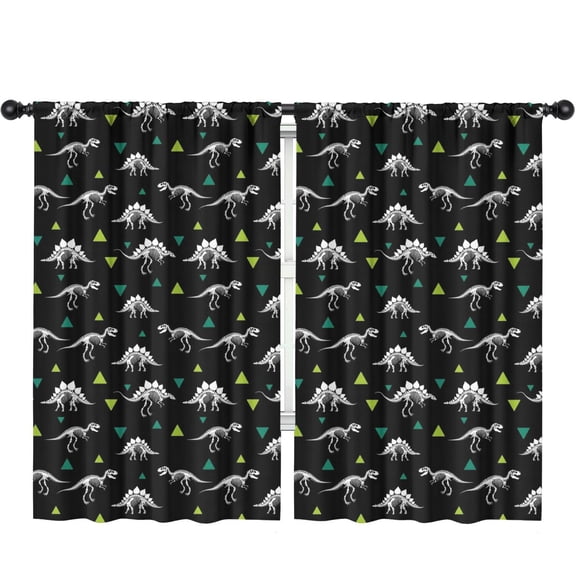 Blackout Kids Curtains,Dinosaur and Skull Black Pattern Children's Insulated Curtains Set Of 2,Bedroom Essentials,Toddler Room Decor 52"x84"
