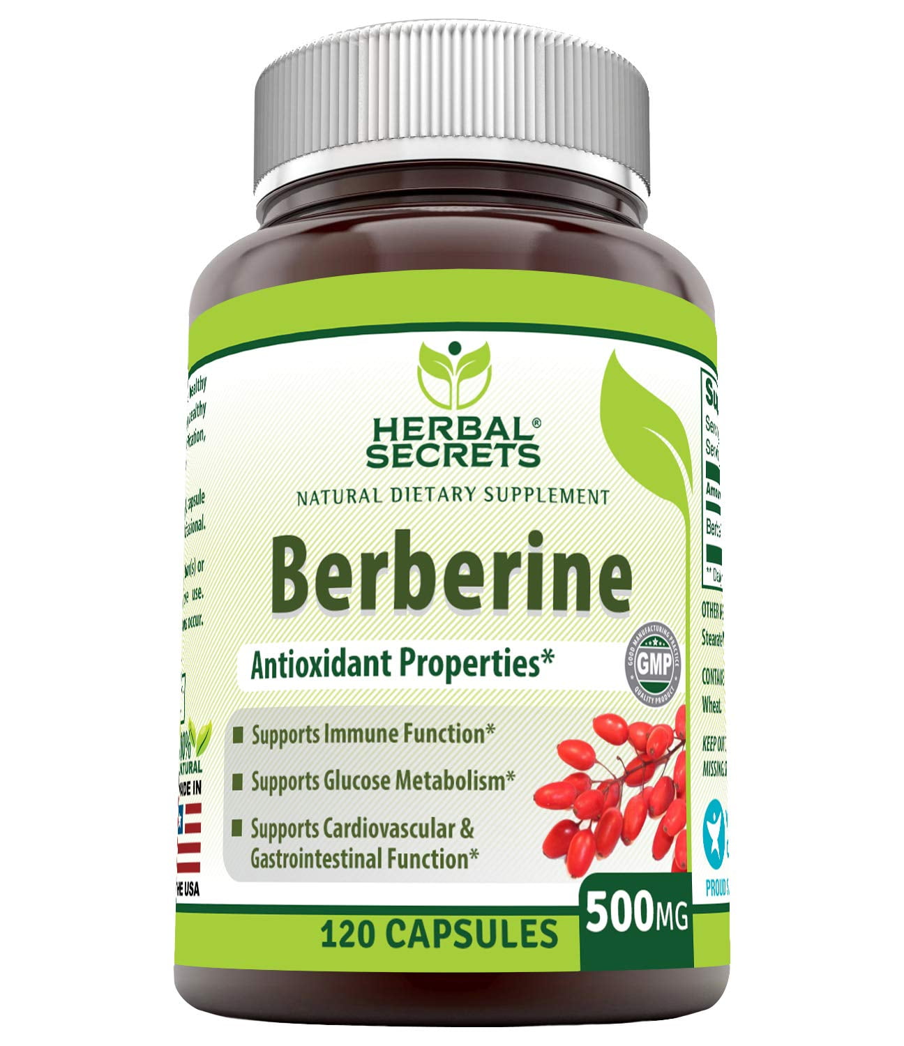 Herbal Secrets Berberine 500 mg 120 Capsules (NonGMO)