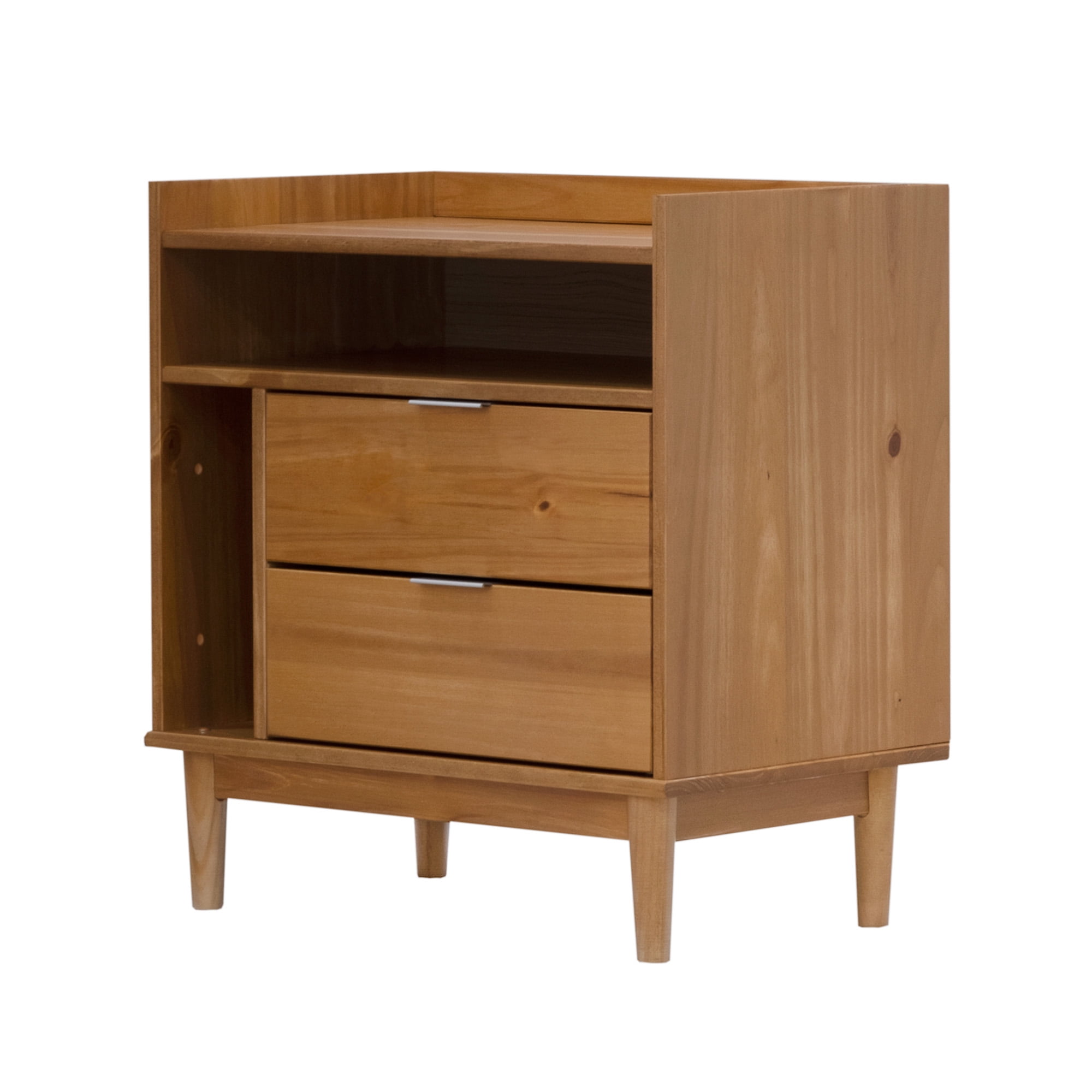 Walker Edison Mid-Century Modern 2-Drawer Wood Nightstand, Solid Caramel