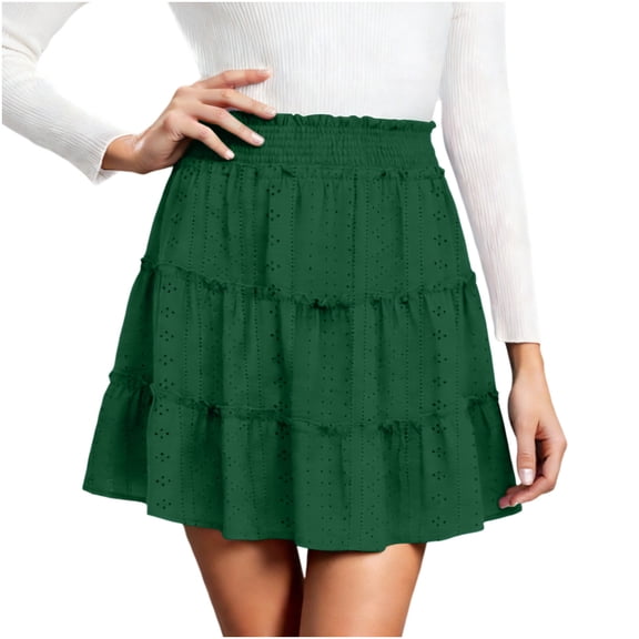 Shihyeh Pleated Mini Skirt for Women High Waist Flowy Ruffle Layered Flared Y2K Teen Spring Summer Short A Line Skirts