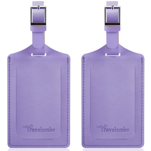 Etiquetas de equipaje Travelambo de piel sintética Privacy, paquete de 2, color morado