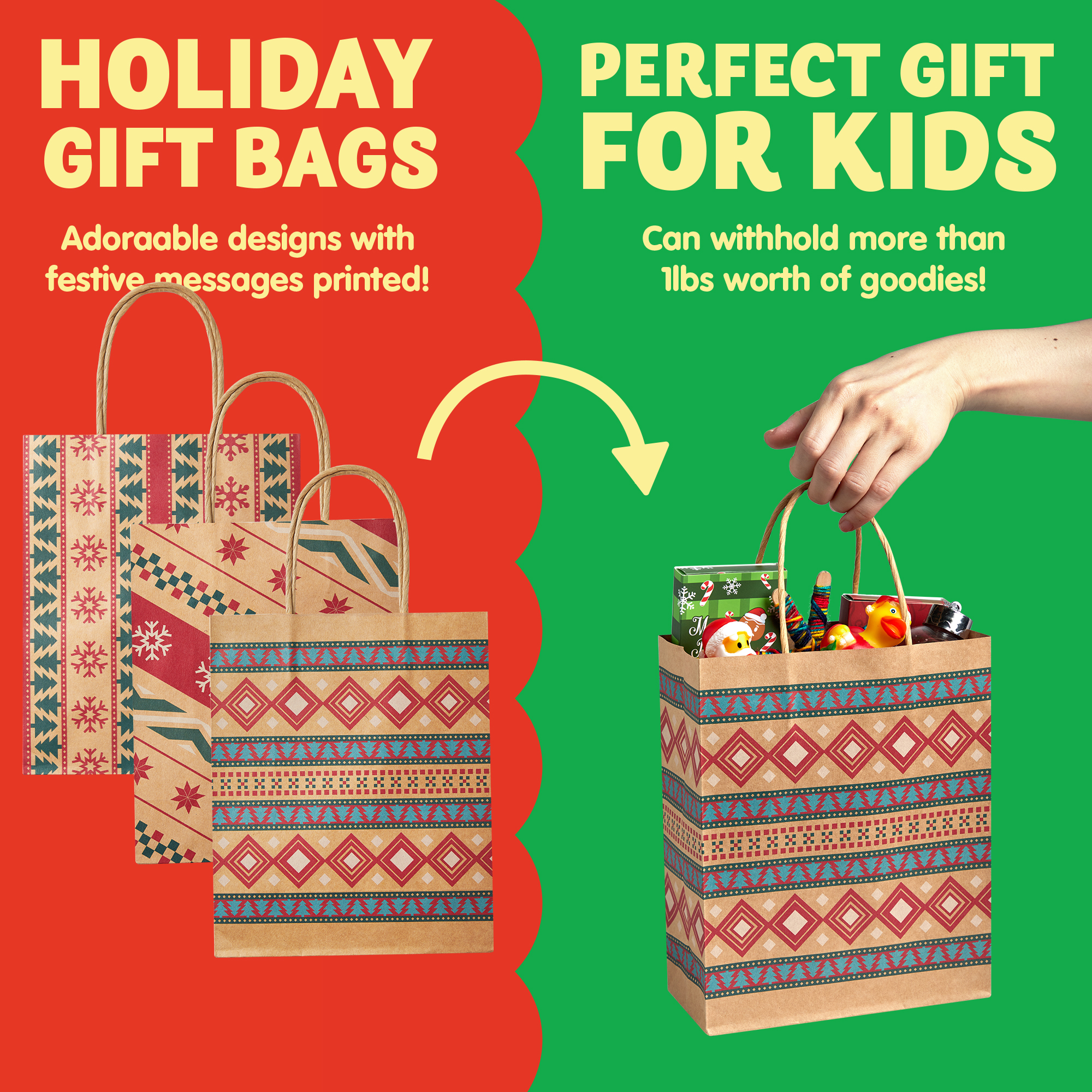 Joyfy Christmas Kraft Gift Bags With Handles - 24 Pack photo 3