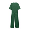 thumbnail image 6 of 2 Piece Outfits for Women Summer Cotton Linen Sets Lounge Solid 3/4 Sleeve Embroidered Top Matching Causal Wide Leg Pants, 2XL, 6 of 7