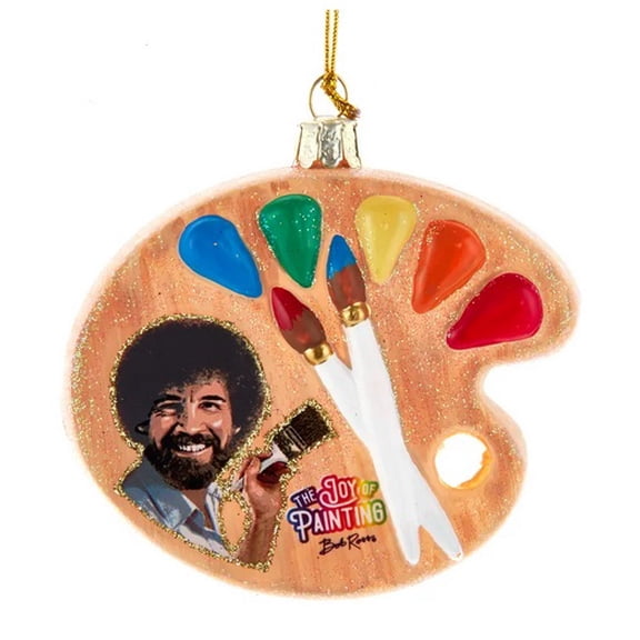 Kurt Adler Bob Ross with Color Palette Glass Christmas Ornament