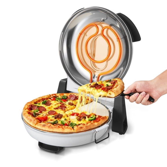 12 Inch Electric Pizza Oven 1200W with Cordierite Stone 5 Mode Temperature Control Viewing Window Heats to 788F White Home Pizza Maker