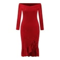 thumbnail image 3 of ClodeEU Women's Long Sleeve Sexy Sequin Off The Shoulder Dresses ,Ruffle Hem Bodycon Midi Dresses ,Party Wedding Guest Dress Red,Womens Plus XXXXXL, 3 of 4