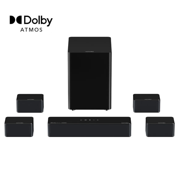 ULTIMEA Barre de Son 7.1Ch avec Dolby Atmos, Contrôle par Application, Système de Son Ambiophonique pour Télé, 4 Haut-Parleurs Ambiophoniques Filaires, Barre de Son pour Télé avec Caisson de Basses Sans Fil 6.5 Pouces, Barre de Son pour Télé, Poseidon D80