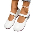 thumbnail image 5 of HTHLVMD Classic Mary Jane Style, Walking Shoes Women Slip On, Women's Round Toe Low Top Mary Jane Flats Soft Comfort Buckle Strap Casual Versatile Ballet Shoes, White 7.5, 5 of 5