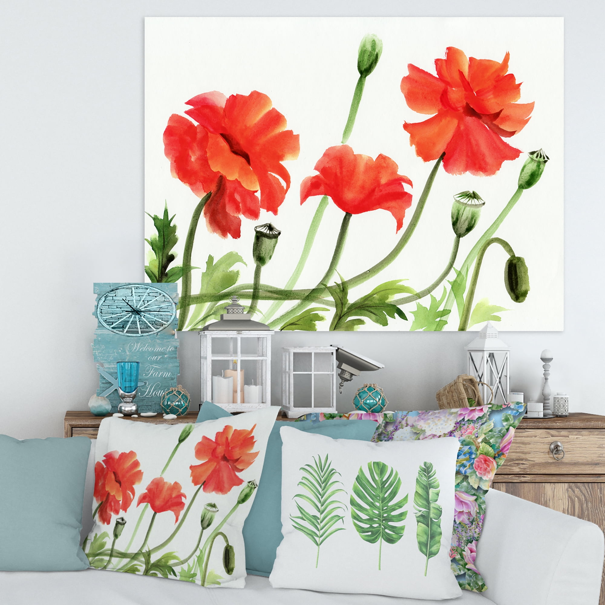 Designart ' Ancient Red Poppies III ' Traditional Canvas Wall Art Print