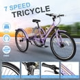thumbnail image 2 of MOPHOTO 24" Mountain Trike Adult 3 Wheel Cruiser Bike 7 Speed Tricycle + Basket, Exercise Men's Women's Tricycles, 2 of 6