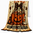 thumbnail image 2 of Halloween Hugs Pumpkin with Ghosts and Candy, Cheerful Vintage Style for Halloween Lovers, Cozy Sweet Treat Quote, Flannel Blanket for Playroom and Bedroom, Halloween Gift and Spooky Home Decor, 2 of 9