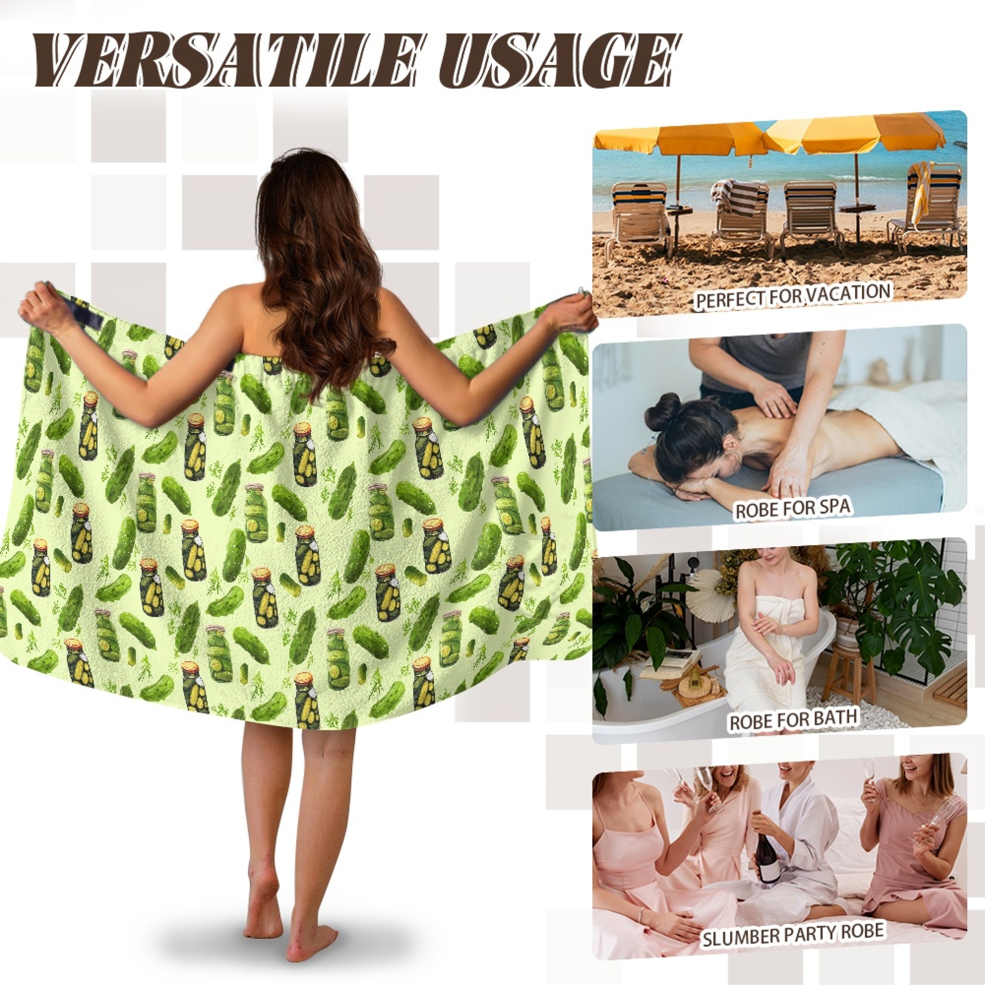 Yuyamidu Cucumber Shower Wrap for Women Size M Green Towel Wrap with Pocket Female Bath Wrap Towels Swimming Pool Bath Towels Mid Length Shower Wrap Robe
