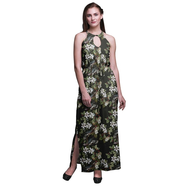 Bimba Robe Maxi Longue Sans Manches à Imprimé Oiseaux pour Femmes avec Fentes Latérales Tenue d'Été-TTTG