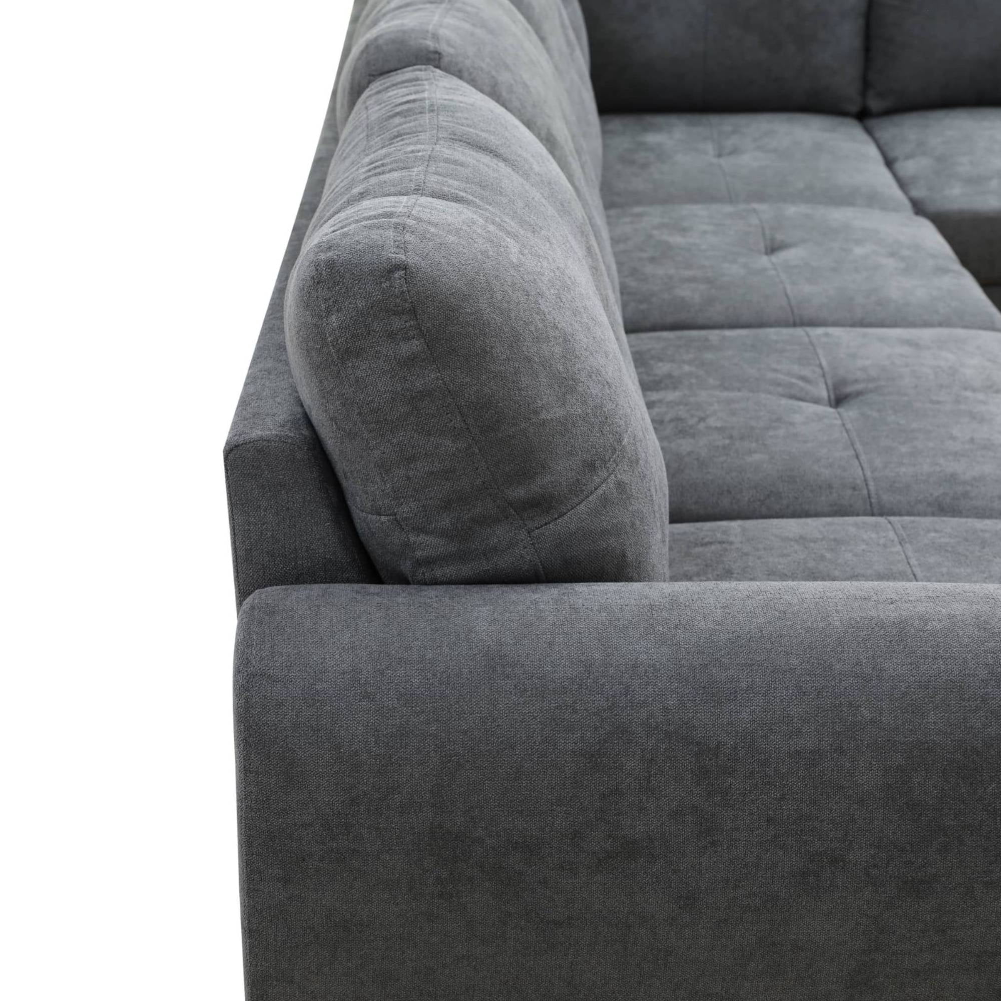 L Shape Sectional Sofa Couches Set, Modern Leather Corner Sofa Couch with Right Chaise for Living Room, Dark Grey