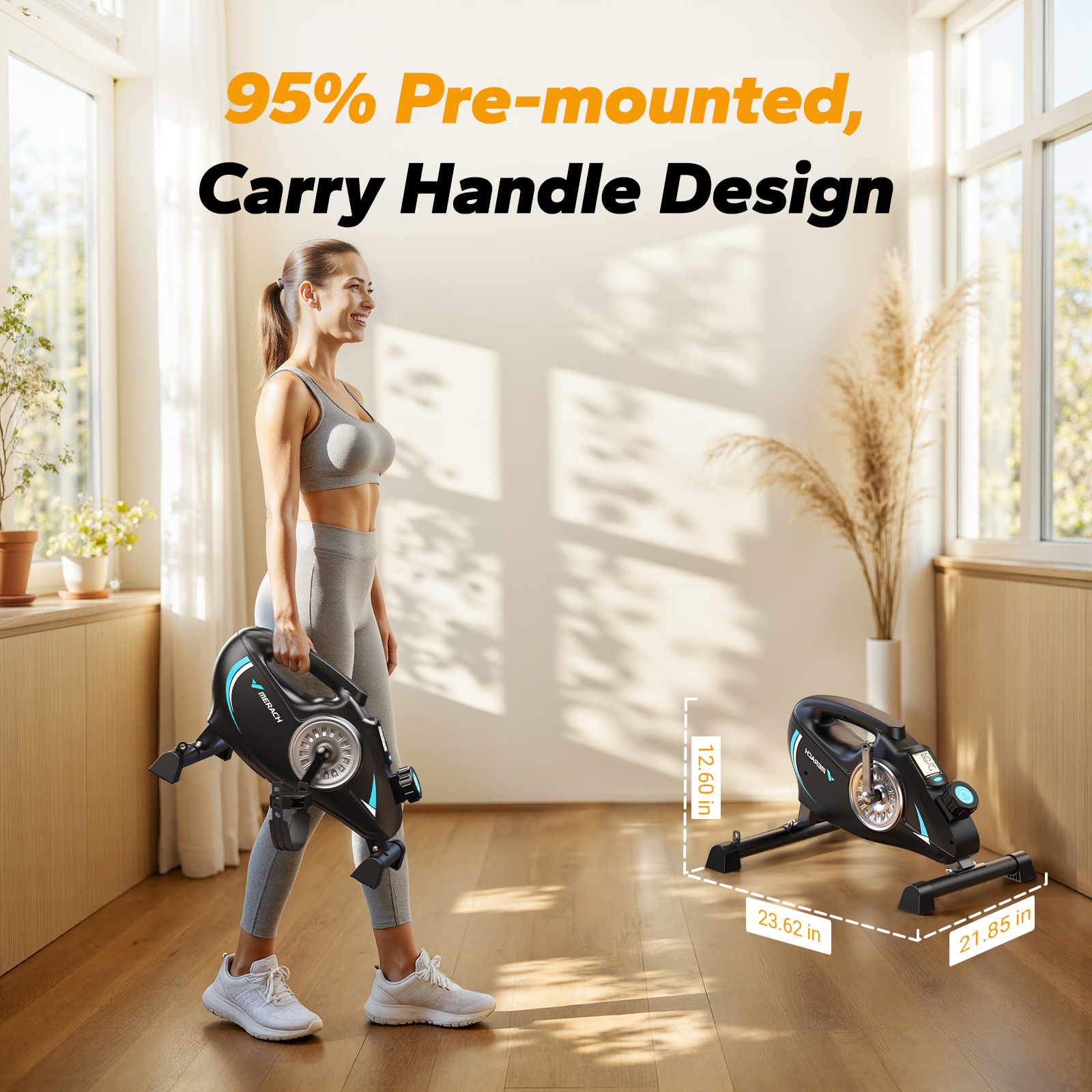 MERACH Under Desk Bike Pedal Exerciser Indoor Silent Elliptical Machine for Legs and Arms Mini Foot Pedal Exercise Bike with Free App,Non-Slip Mat,2 Resistance Bands