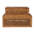 thumbnail image 4 of Creative Co-Op Modern Decorative Rectangle Woven Rattan and Wood Display Boxes with Glass Top, Set of 2 Sizes, Dark Brown Finish, 4 of 5