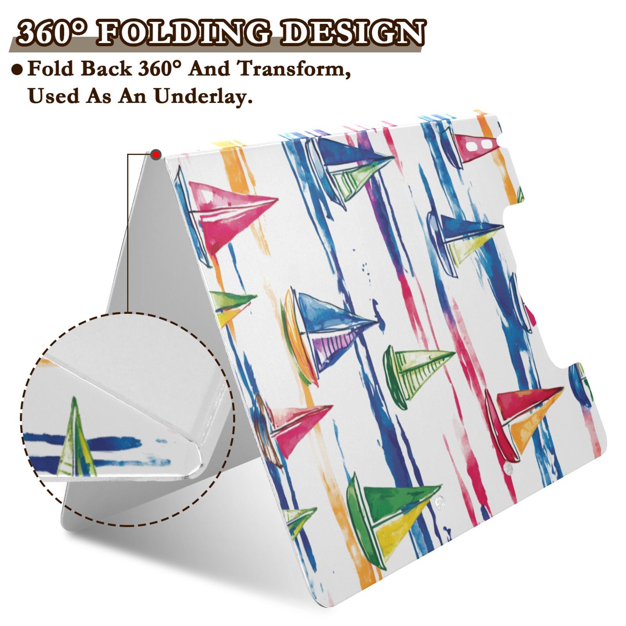FORMRS A4 Clipboard Folder with Pen Holder Horizontal Foldable School Office Binder, Hand Drawn Sailboats