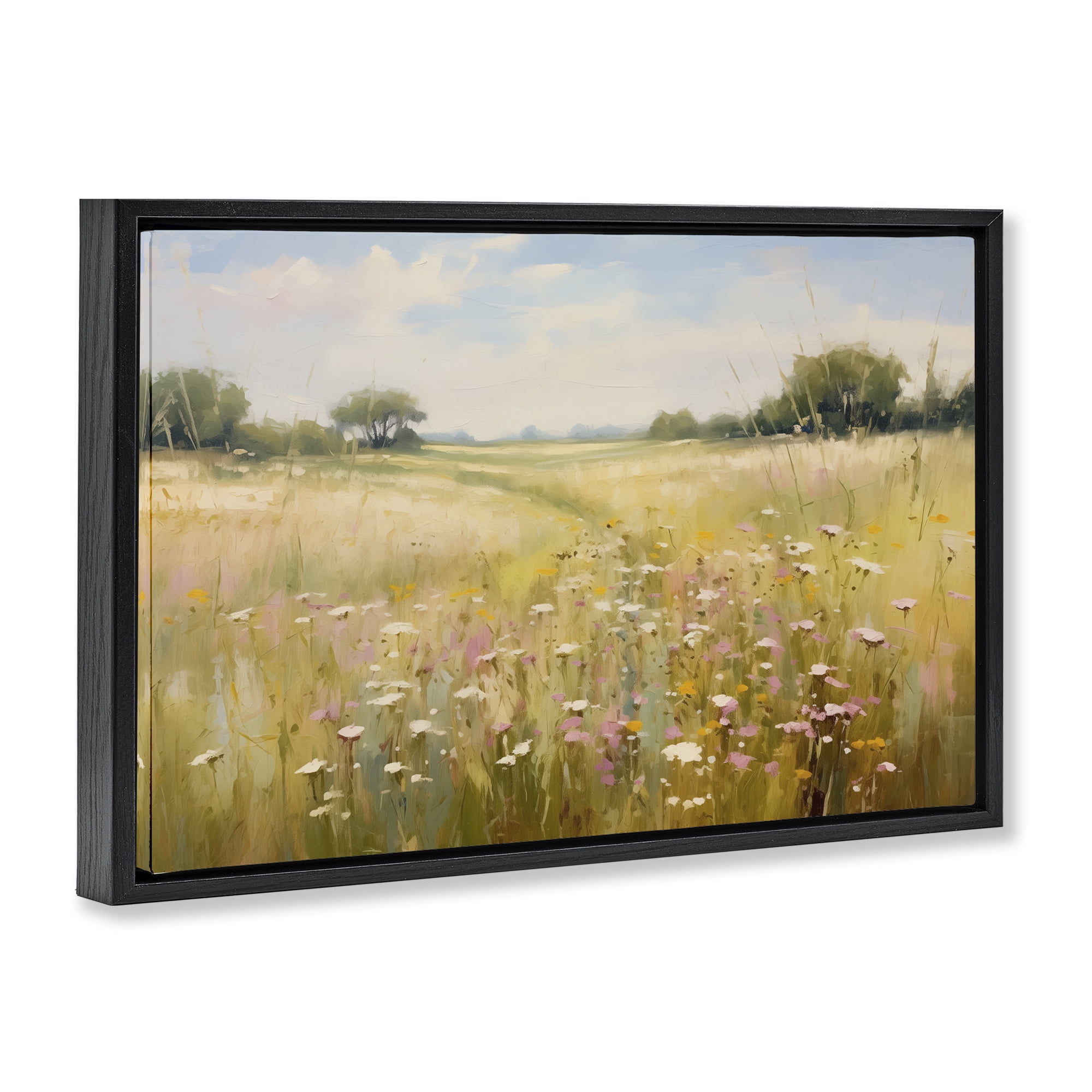 Stupell Industries Faded Wildflower Field Landscape & Nature Painting Black Floater Framed Canvas Art Print Wall Art, 25 x 17