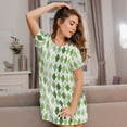 thumbnail image 3 of Kdxio Light green argyle Pattern Womens Short Sleeve Sleepshirt Scoopneck Cute Nightdress Ruffle Comfy Nightgown, 3 of 6