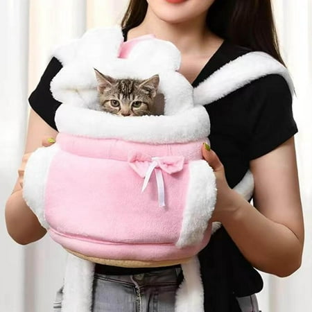 Hgudesign Pet Carrier Bag  Carrier Backpack  Double Pocket Front Pack  Comfortable Sling Carrier with Adjustable Buckle  Winter Warm Chest Front Carrier for Dog Outdoor Travel (Pink_M)